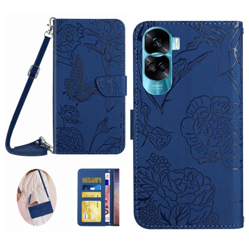 Etui Folio do Honor 90 Lite Motyle I Pasek Na Ramię