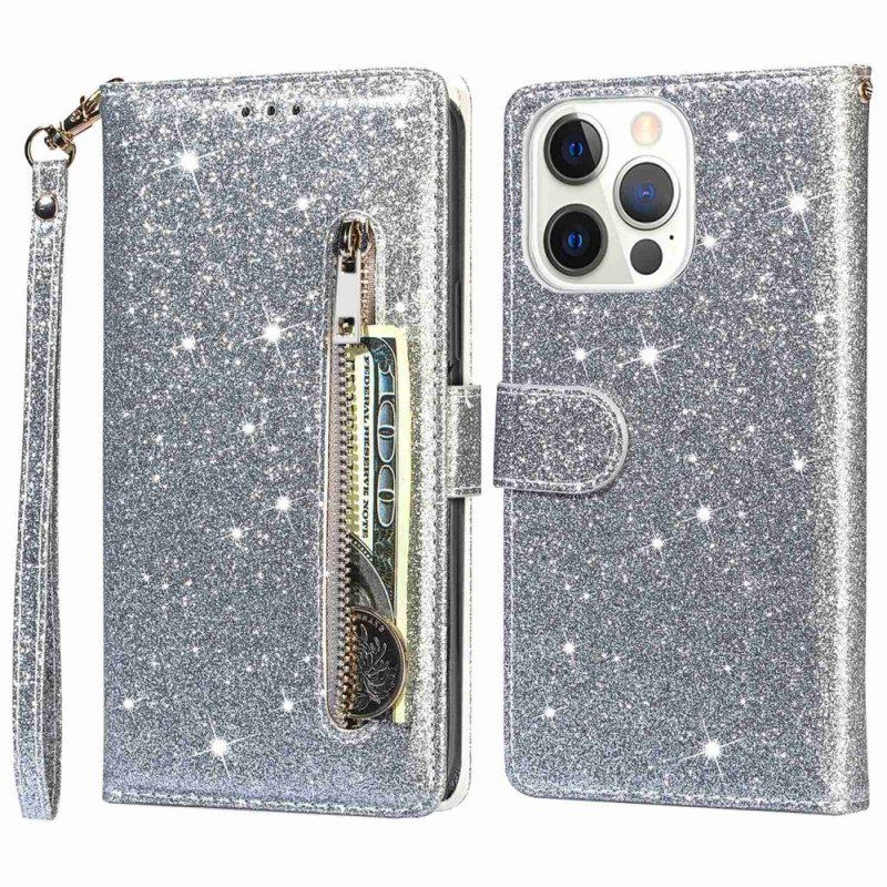 Etui Folio do iPhone 14 Pro Cekinowy Brokatowy Styl