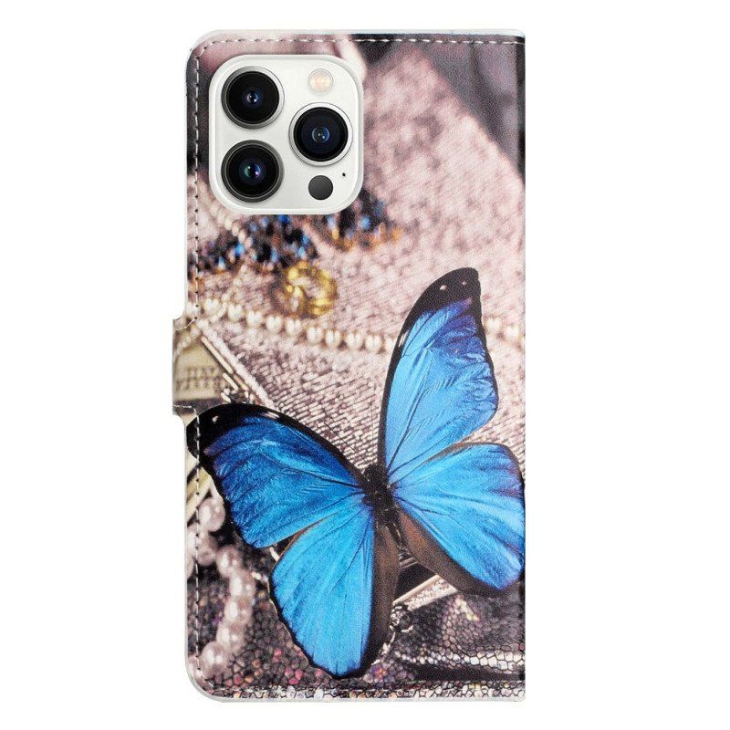 Etui Folio do iPhone 14 Pro Niebieski Motyl