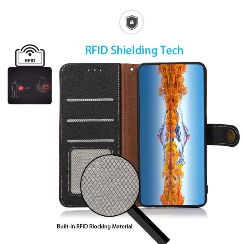 Etui Folio do iPhone 14 Pro Prawdziwa Skóra Khazneh Rfid