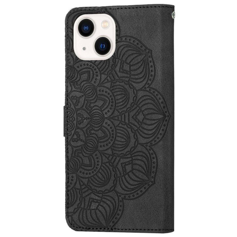 Etui Folio do iPhone 14 z Łańcuch Paskowata Mandala