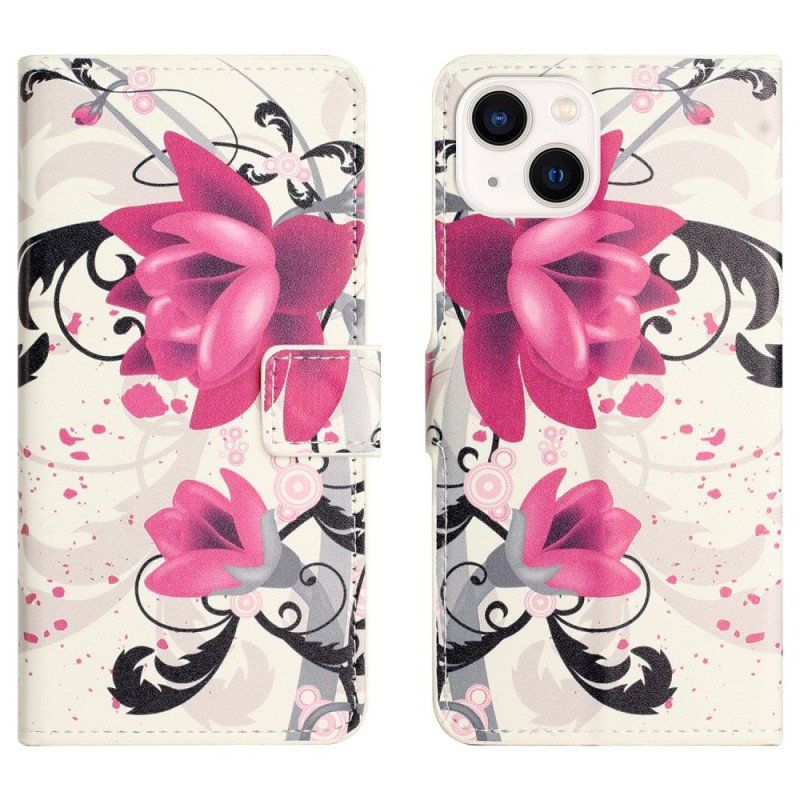 Etui Folio do iPhone 15 Plus Tropikalne Kwiaty