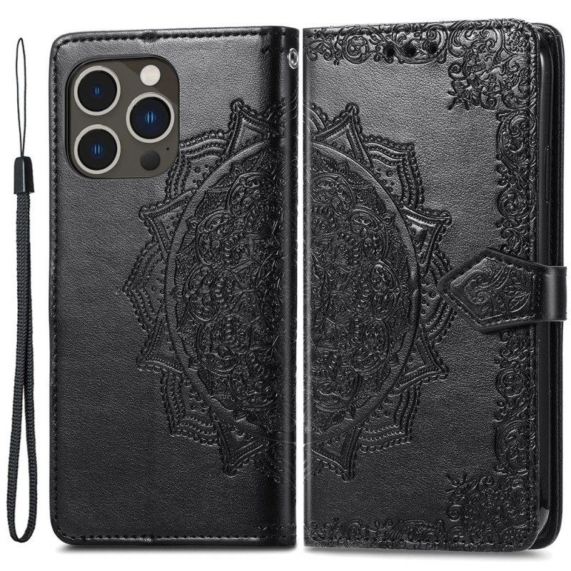 Etui Folio do iPhone 15 Pro Max z Łańcuch Barokowa Mandala Z Paskiem