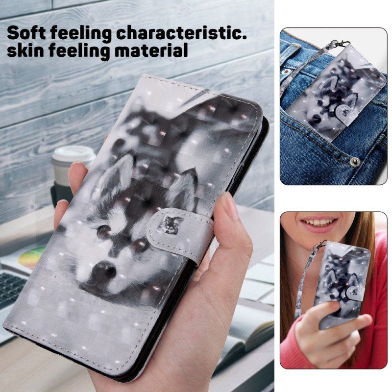 Etui Folio do iPhone 15 Pro Max z Łańcuch Pasek Dla Szczeniaka