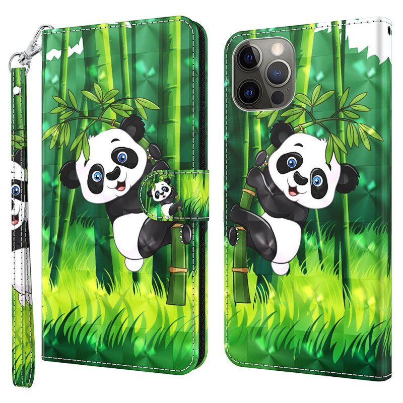 Etui Folio do iPhone 15 Pro z Łańcuch Panda Bambusowa 3d Z Paskiem
