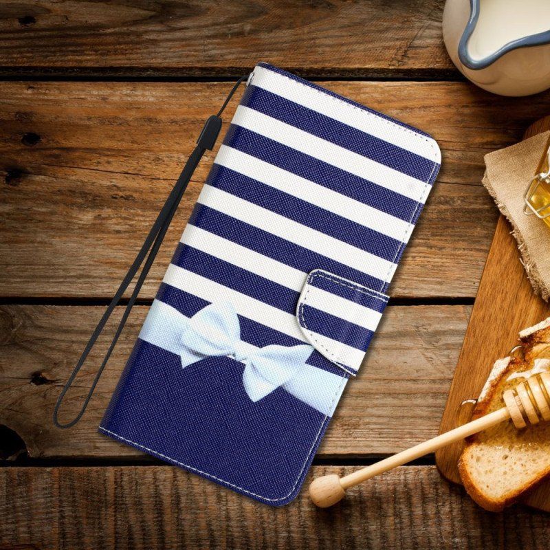 Etui Folio do iPhone 15 z Łańcuch Ładny Marynarski Top Z Paskiem