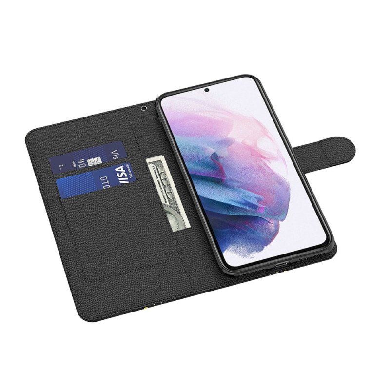 Etui Folio do Moto E40 / E30 / E20 Różowe Drzewo I Czarny Kot