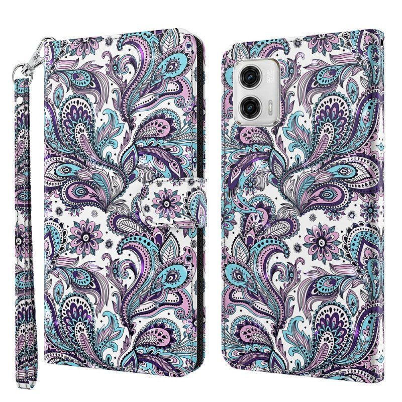 Etui Folio do Moto G73 5G z Łańcuch Pasiasty Wzór Paisley