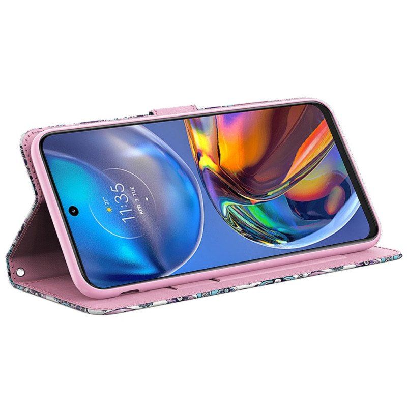 Etui Folio do Moto G73 5G z Łańcuch Pasiasty Wzór Paisley