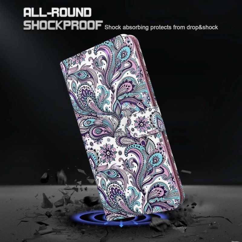 Etui Folio do Moto G73 5G z Łańcuch Pasiasty Wzór Paisley
