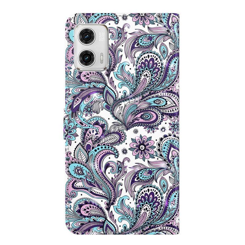 Etui Folio do Moto G73 5G z Łańcuch Pasiasty Wzór Paisley