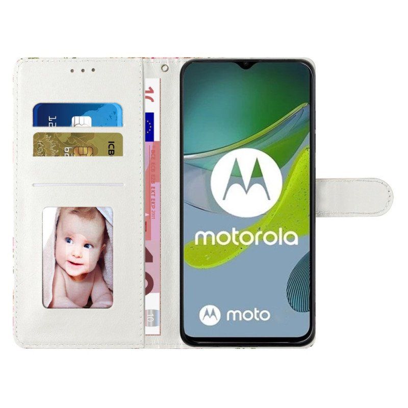 Etui Folio do Moto G73 5G z Łańcuch Przywiązane Wilki W Świetle Księżyca