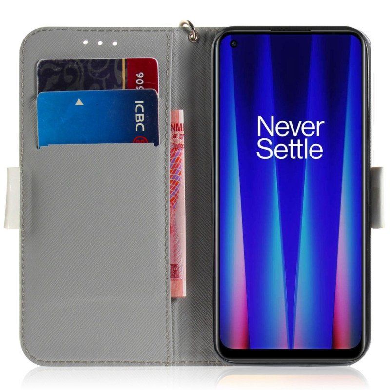 Etui Folio do OnePlus Nord 2T 5G z Łańcuch Szary Kot Z Paskiem