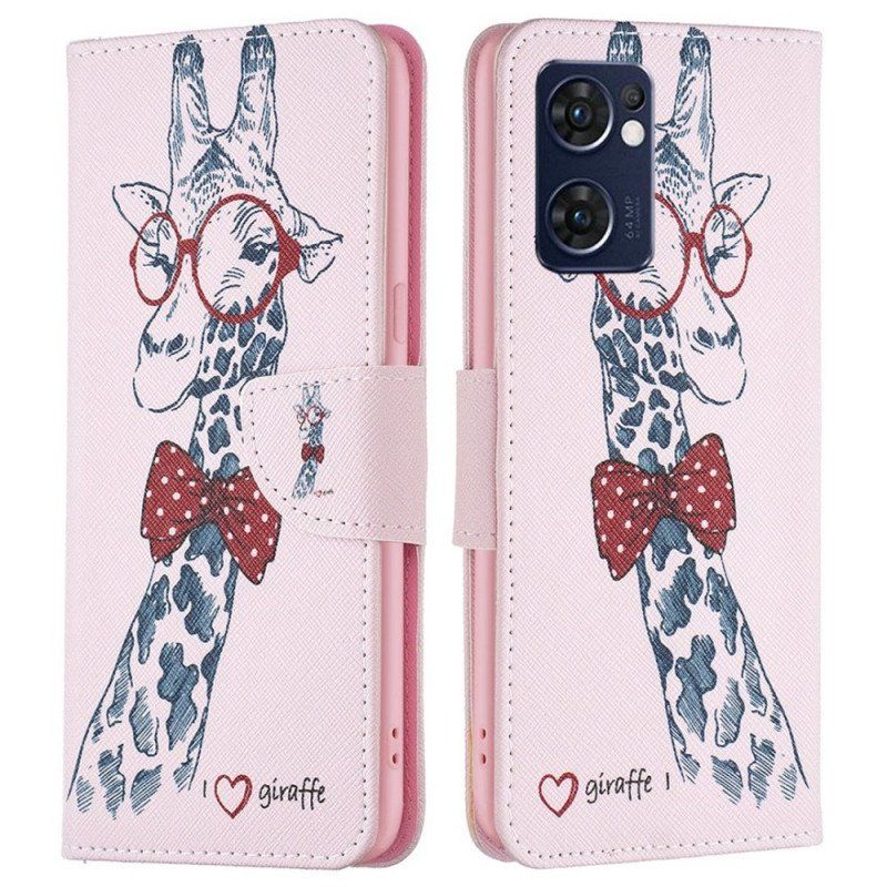 Etui Folio do Oppo Find X5 Lite Mądra Żyrafa
