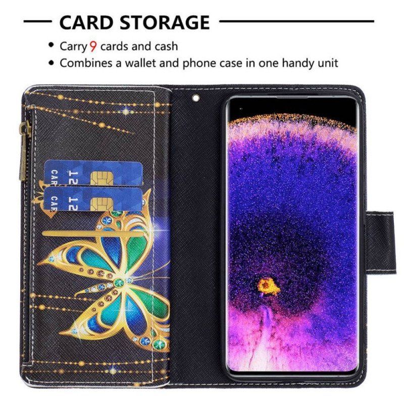 Etui Folio do Oppo Find X5 Lite Zapinana Na Zamek Saszetka Royal Butterfly