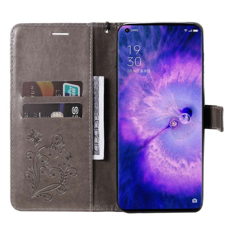 Etui Folio do Oppo Find X5 Pro z Łańcuch Gigantyczne Motyle Paskowe