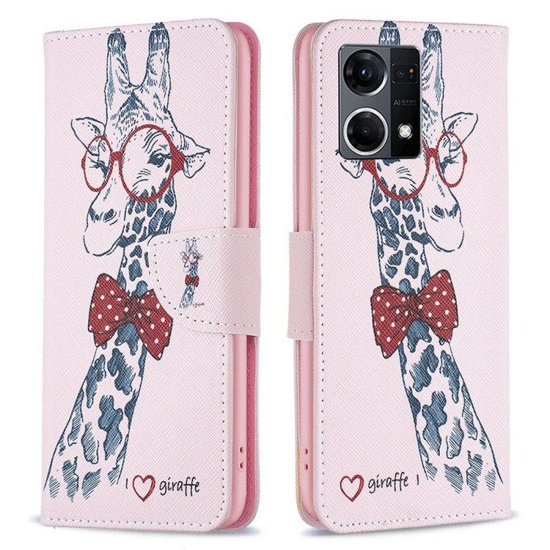 Etui Folio do Oppo Reno 7 Mądra Żyrafa