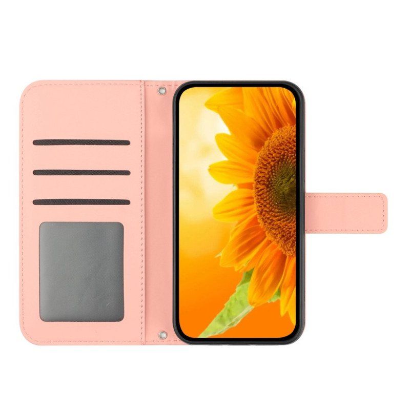 Etui Folio do Oppo Reno 8 Lite Słonecznikowy Pasek Na Ramię