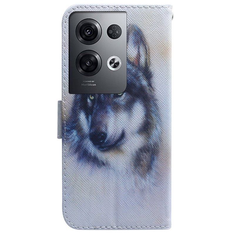 Etui Folio do Oppo Reno 8 Pro z Łańcuch Pasiasty Pies Akwarela