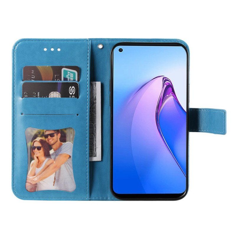 Etui Folio do Oppo Reno 8 z Łańcuch Kwiatowy Na Ramiączkach
