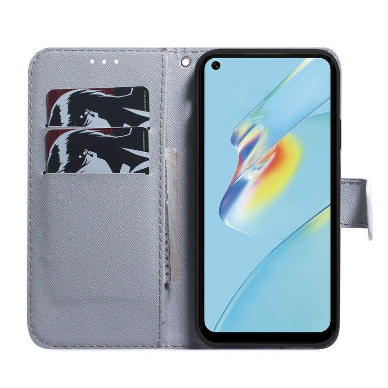 Etui Folio do Oppo Reno 8 z Łańcuch Paskowe Gałęzie Kwiatów