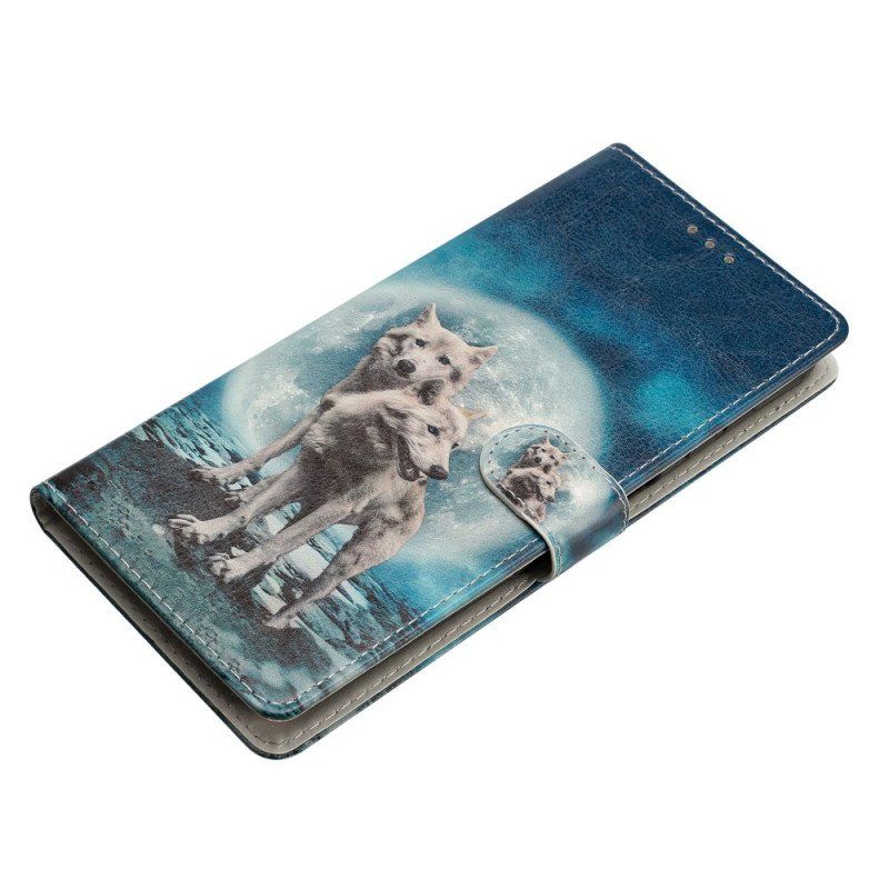 Etui Folio do Oppo Reno 8 z Łańcuch Smycz Wilk