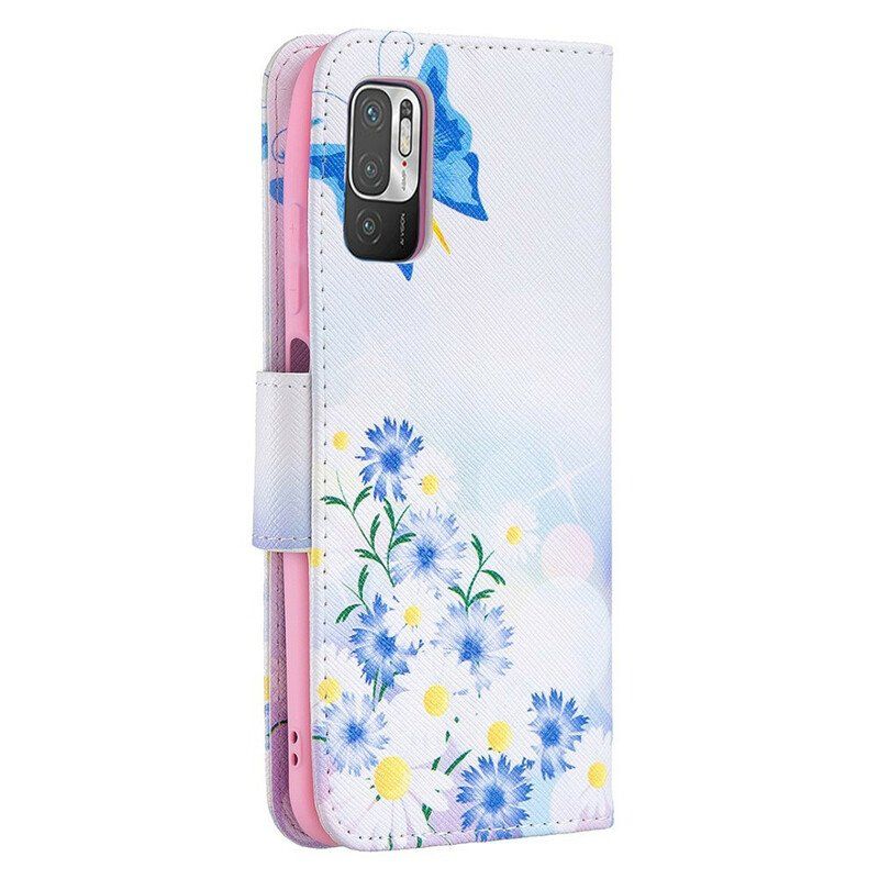 Etui Folio do Poco M3 Pro 5G Motyle I Kwiaty