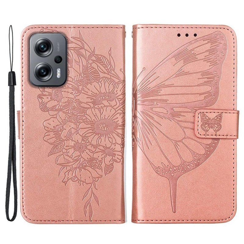 Etui Folio do Poco X4 GT z Łańcuch Motyl W Paski