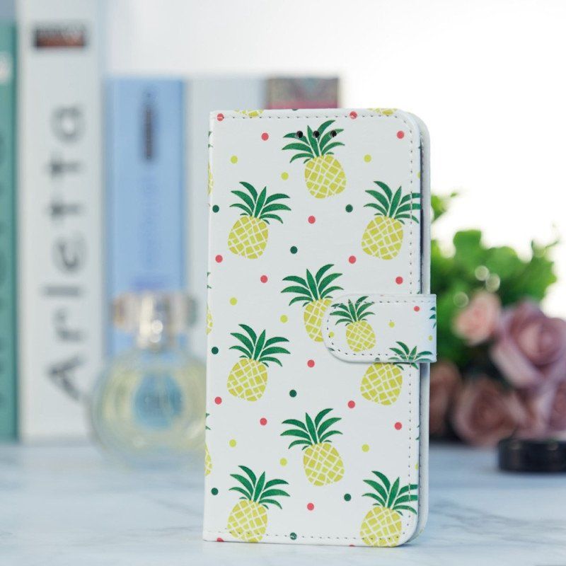 Etui Folio do Poco X4 Pro 5G z Łańcuch Paskowaty Ananas