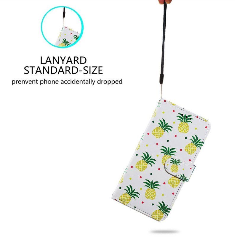 Etui Folio do Poco X4 Pro 5G z Łańcuch Paskowaty Ananas