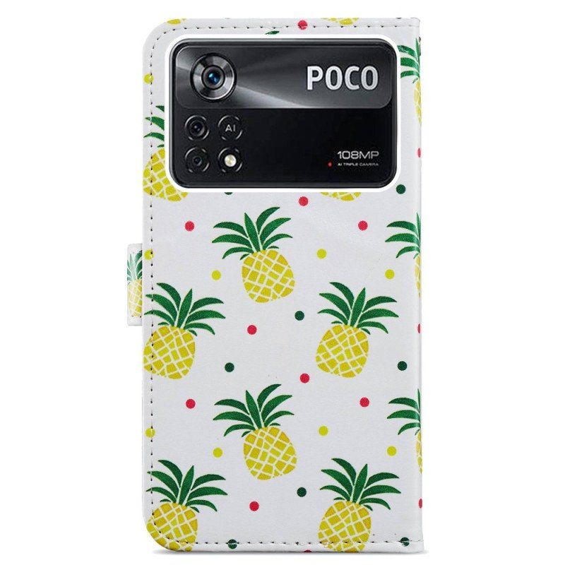 Etui Folio do Poco X4 Pro 5G z Łańcuch Paskowaty Ananas