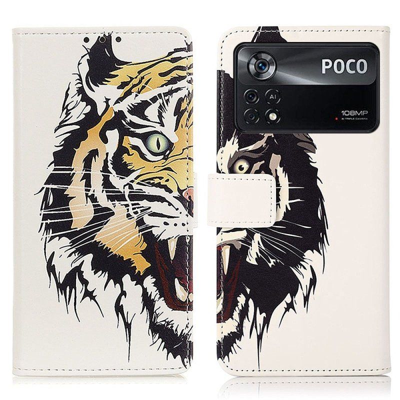 Etui Folio do Poco X4 Pro 5G Zaciekły Tygrys