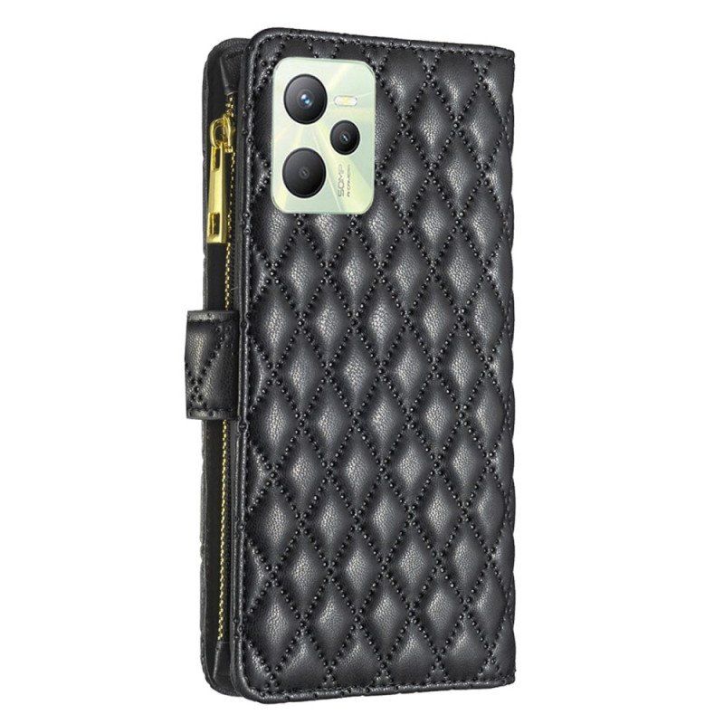 Etui Folio do Realme C35 z Łańcuch Binfen Color Pikowany Styl Z Paskami