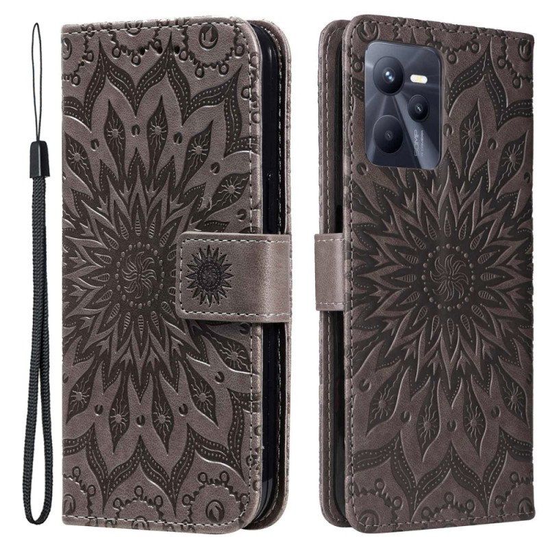 Etui Folio do Realme C35 z Łańcuch Mandala Słoneczna Na Ramiączkach