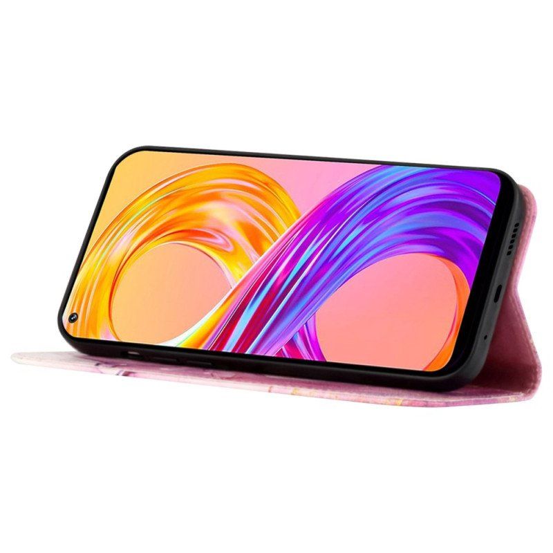 Etui Folio do Realme C35 z Łańcuch Pasek Marmuru