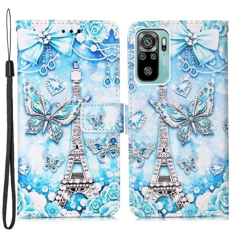 Etui Folio do Samsung Galaxy A53 5G z Łańcuch Pasek Motylkowy Wieża Eiffla
