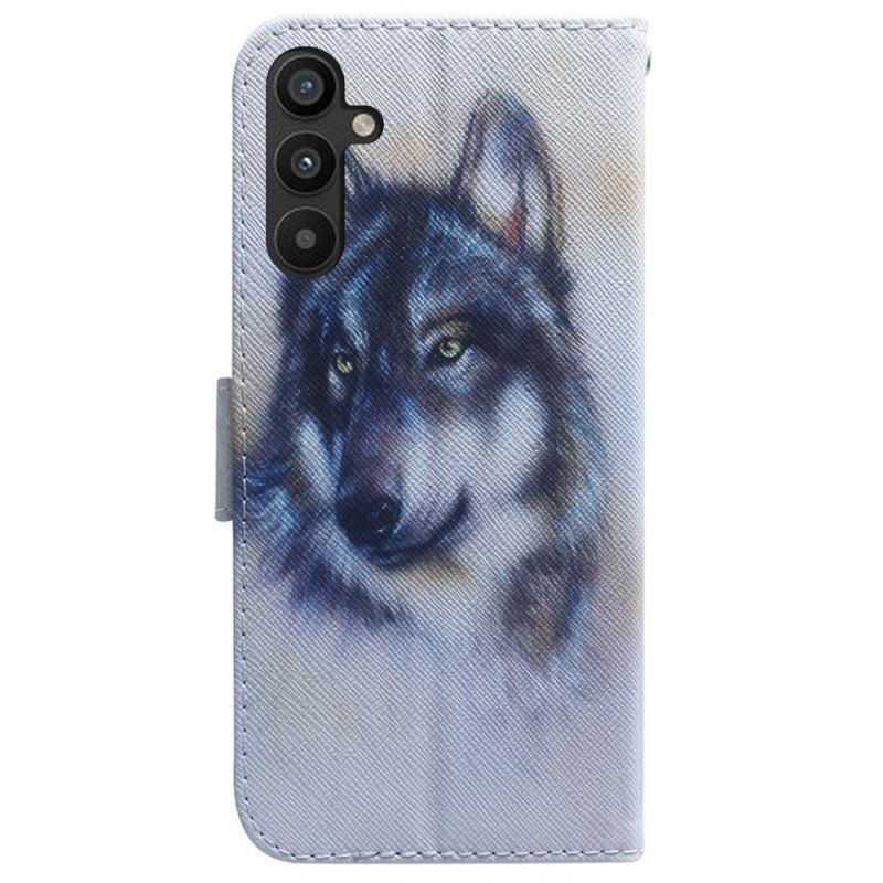 Etui Folio do Samsung Galaxy A54 5G z Łańcuch Pasiasty Akwarelowy Wilk