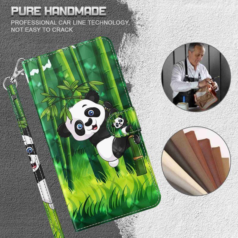 Etui Folio do Samsung Galaxy M13 Panda I Bambus Z Smyczą