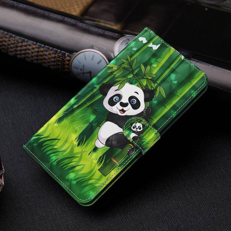 Etui Folio do Samsung Galaxy M13 Panda I Bambus Z Smyczą