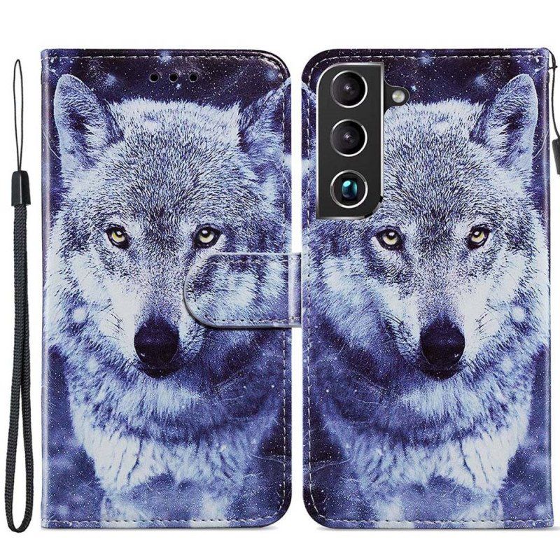 Etui Folio do Samsung Galaxy S22 Plus 5G Wspaniałe Wilki Ze Smyczą