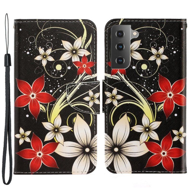Etui Folio do Samsung Galaxy S22 Plus 5G z Łańcuch Kolorowe Paskowate Kwiaty