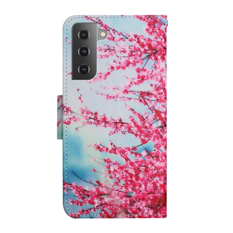 Etui Folio do Samsung Galaxy S22 Plus 5G z Łańcuch Kwiatonośna Gałąź Z Paskiem