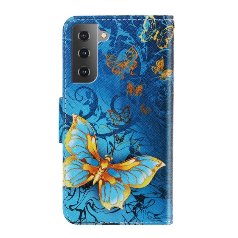 Etui Folio do Samsung Galaxy S22 Plus 5G z Łańcuch Motyle Wariacje Paska