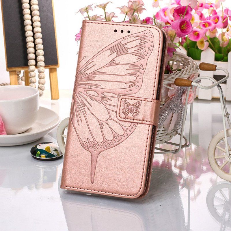 Etui Folio do Samsung Galaxy S22 Ultra 5G Projekt Motyla Ze Smyczą