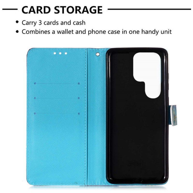 Etui Folio do Samsung Galaxy S22 Ultra 5G Smycz Złote Motyle