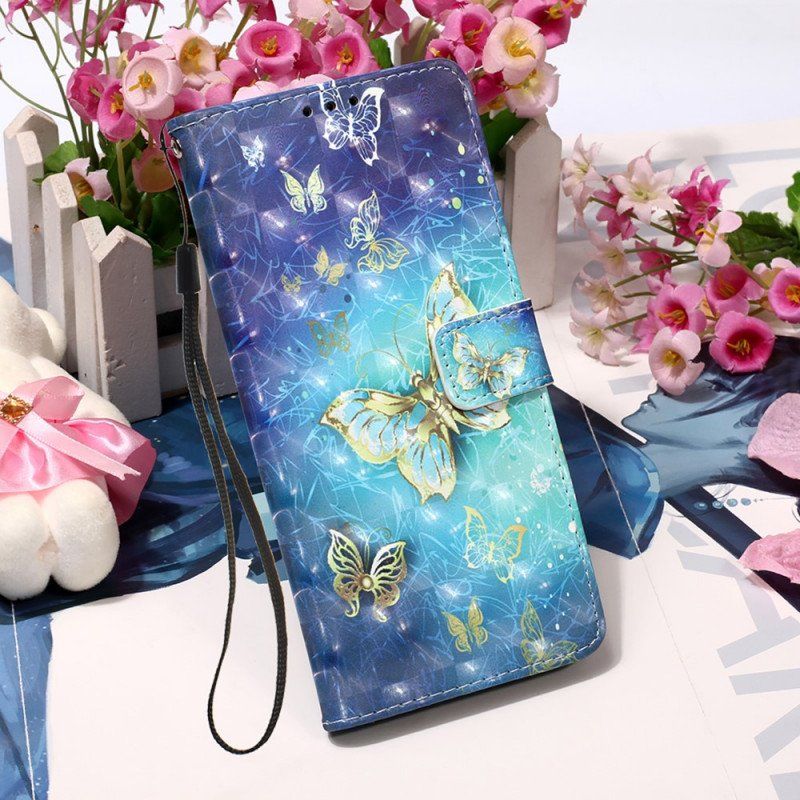 Etui Folio do Samsung Galaxy S22 Ultra 5G Smycz Złote Motyle
