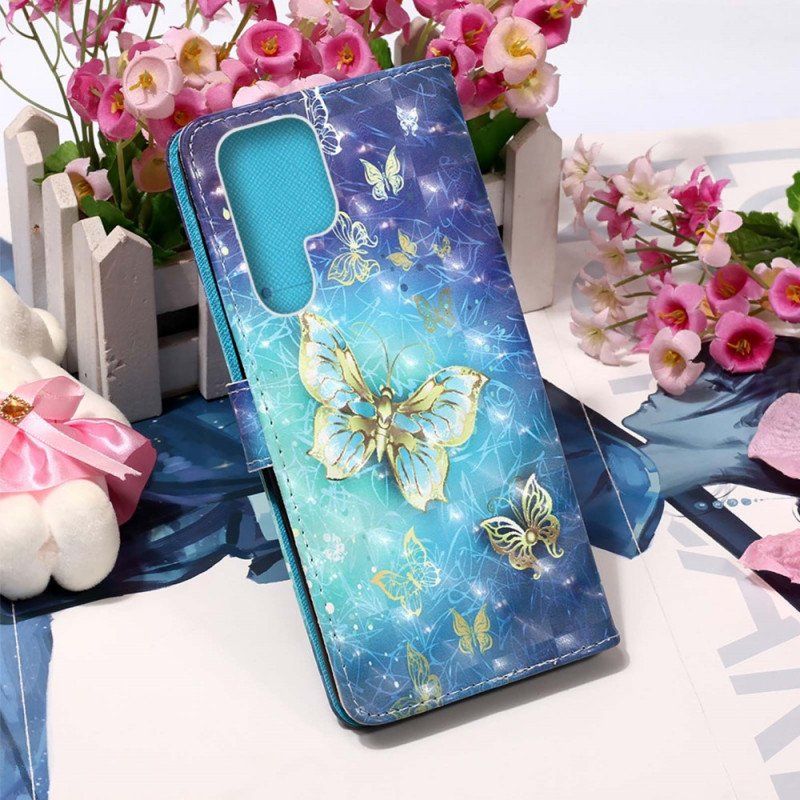 Etui Folio do Samsung Galaxy S22 Ultra 5G Smycz Złote Motyle