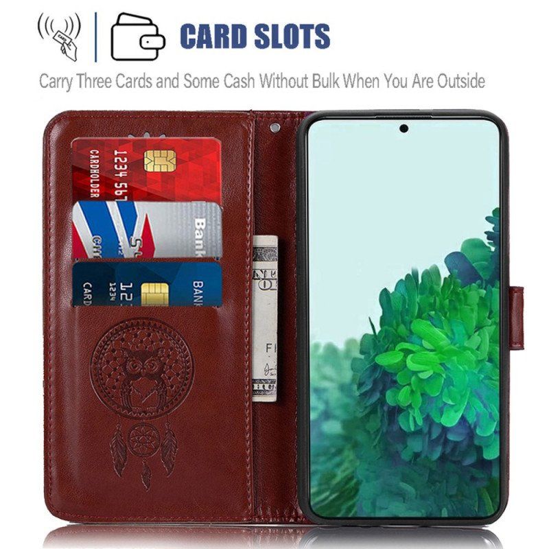 Etui Folio do Samsung Galaxy S22 Ultra 5G Sowa Łapacz Snów Z Efektem Skóry