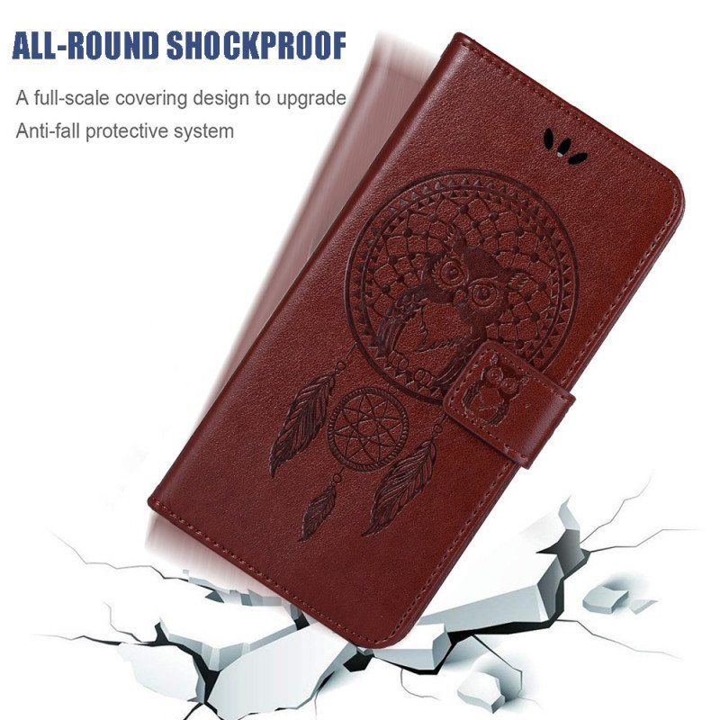 Etui Folio do Samsung Galaxy S22 Ultra 5G Sowa Łapacz Snów Z Efektem Skóry