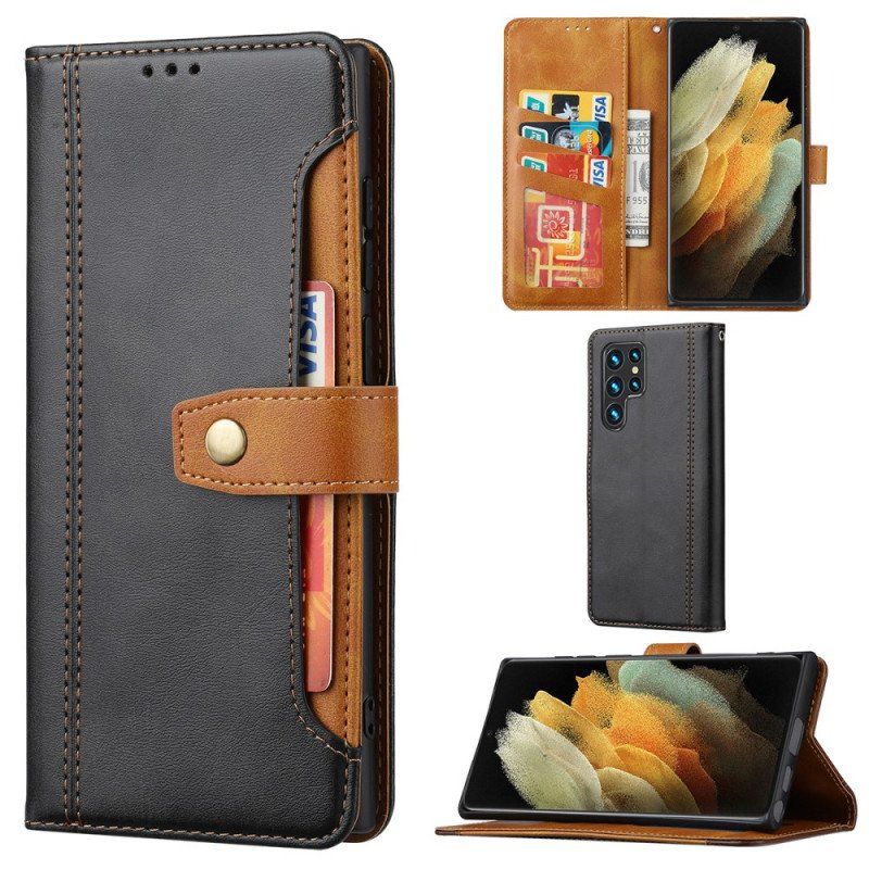 Etui Folio do Samsung Galaxy S22 Ultra 5G Sztuczna Skóra Z Paskiem